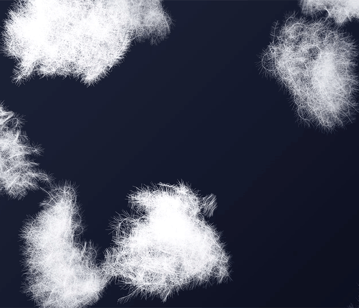 Abstract white clouds on a dark background, resembling the fluffy textures of a Mammut dry down jacket.